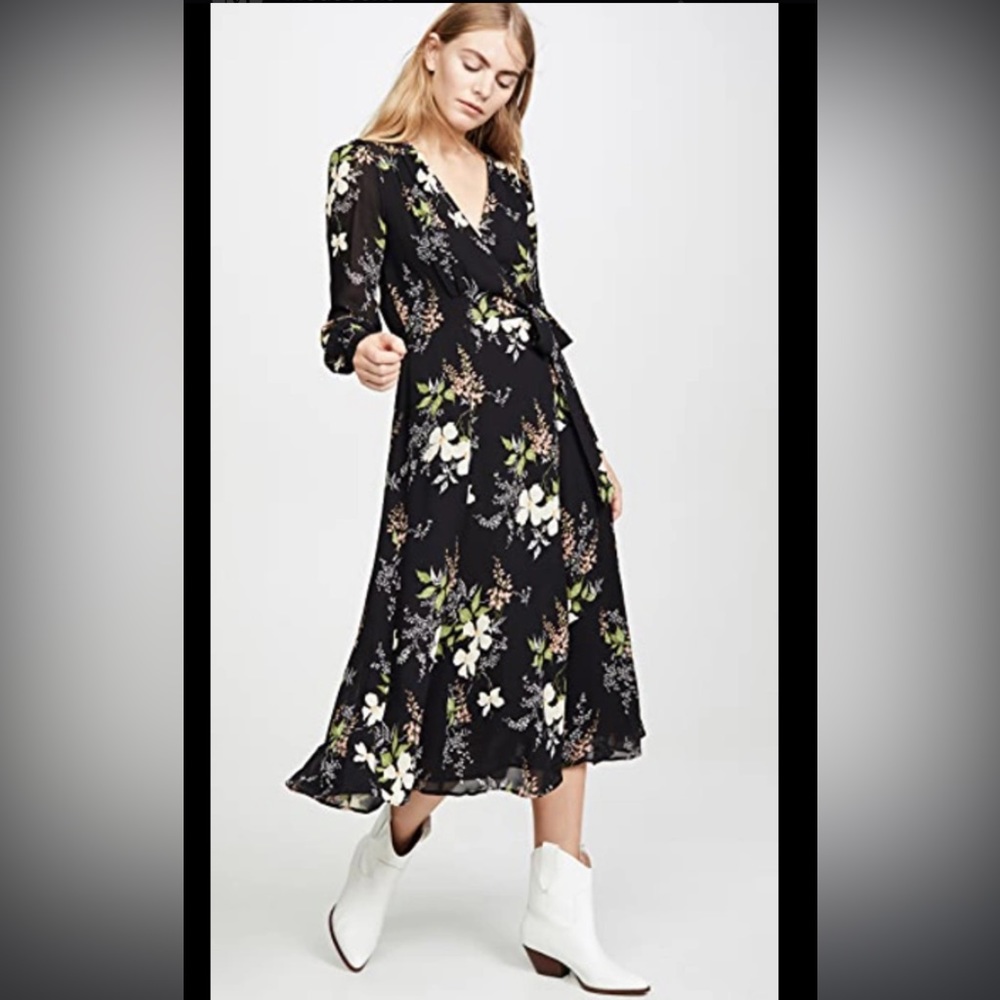 Reformation Susanna Black Floral Wrap Dress, 8